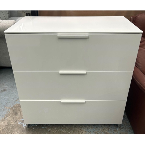 419 - LIGNE ROSET CHEST, 90cm x 94cm H x 44cm, white lacquered with three drawers.