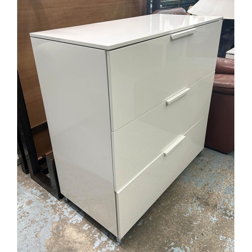 419 - LIGNE ROSET CHEST, 90cm x 94cm H x 44cm, white lacquered with three drawers.