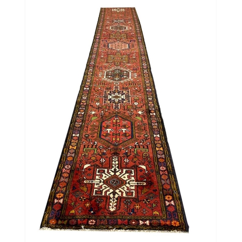 84 - PERSIAN KARAJA LONG RUNNER, 481cm x 80cm.