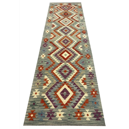 90 - CONTEMPORARY ANATOLIAN DESIGN KILIM RUNNER, 296cm x 90cm.