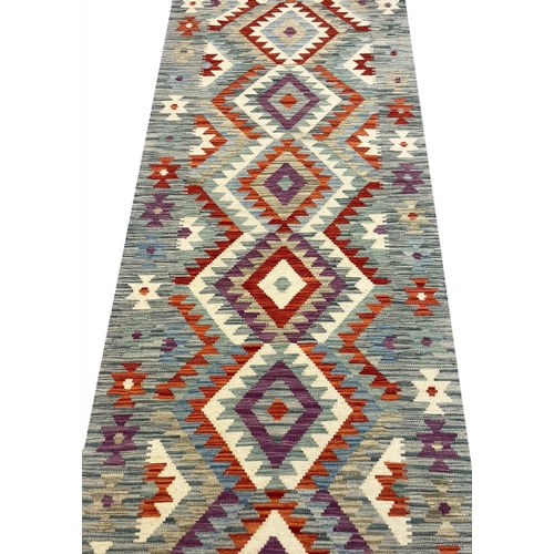 90 - CONTEMPORARY ANATOLIAN DESIGN KILIM RUNNER, 296cm x 90cm.