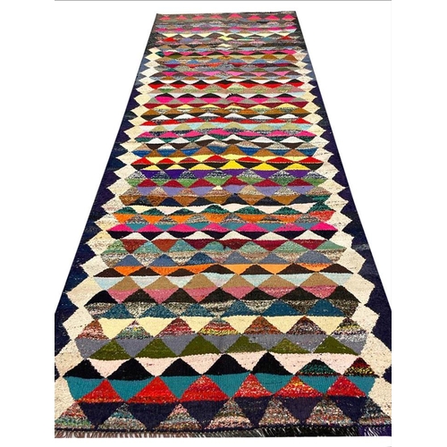 91 - VINTAGE PERSIAN TRIBAL KILIM, 310cm x 120cm.