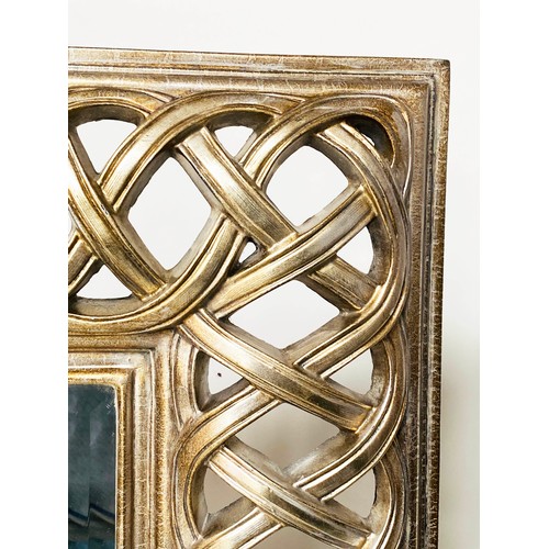 291 - WALL MIRROR, silvered and gilt pierced inter twing cushion frame with bevelled plate, 131cm H x 99cm... 