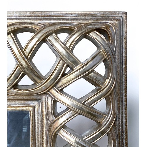 291 - WALL MIRROR, silvered and gilt pierced inter twing cushion frame with bevelled plate, 131cm H x 99cm... 