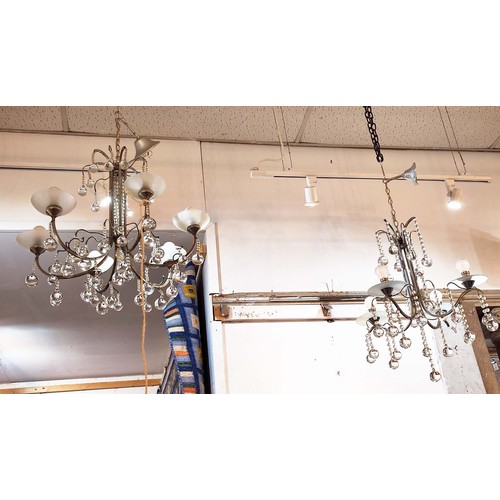 188 - CHANDELIER, 46cm H x 61cm, polished metal frame with frosted glass bowls, mid 20th century and anoth... 