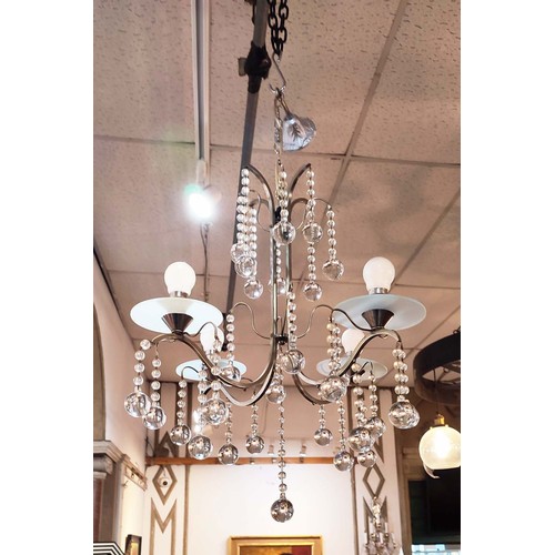 188 - CHANDELIER, 46cm H x 61cm, polished metal frame with frosted glass bowls, mid 20th century and anoth... 