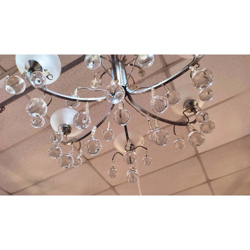 188 - CHANDELIER, 46cm H x 61cm, polished metal frame with frosted glass bowls, mid 20th century and anoth... 