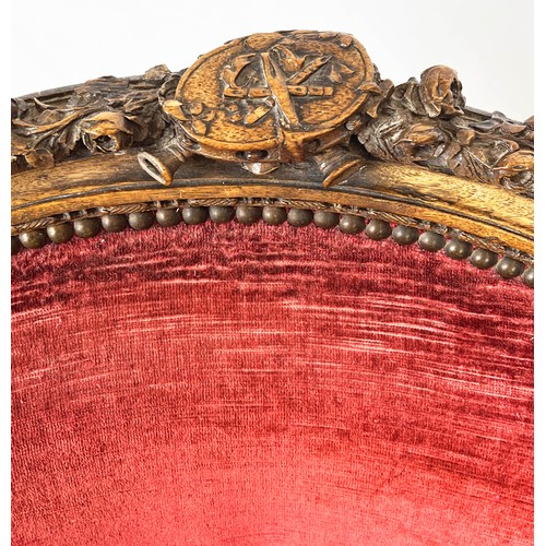 203 - BERGERE, 97cm H x 68cm, 19th century French walnut in red velvet.