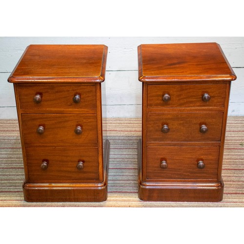 251 - BEDSIDE CHESTS, a pair, Victorian mahogany, each with three drawers. (2)