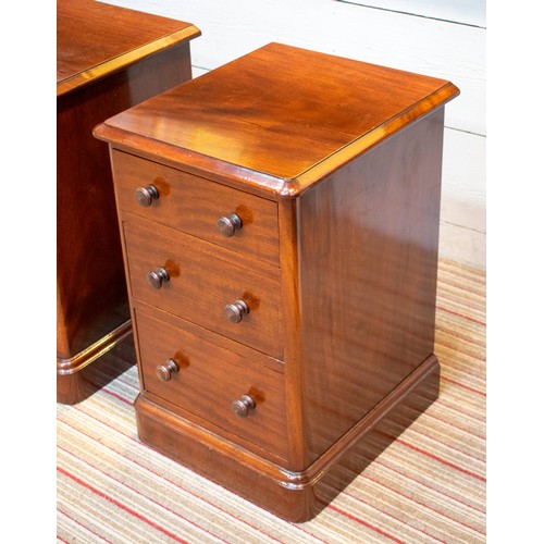 251 - BEDSIDE CHESTS, a pair, Victorian mahogany, each with three drawers. (2)