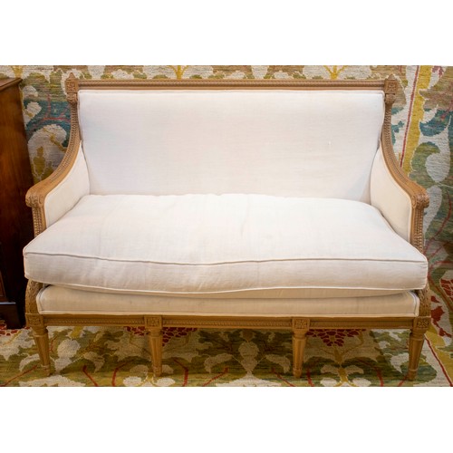 204 - CANAPE, 102cm H x 141cm, Louis XVI style in white linen .