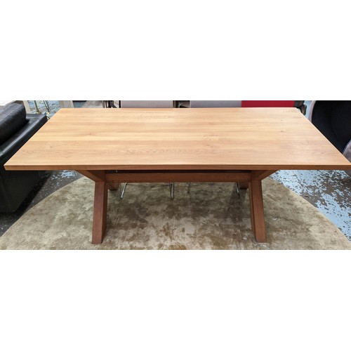 370 - DINING TABLE, contemporary farmhouse style, X frame base, 220cm x 96cm x 75cm.