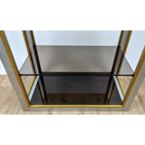 373 - RENATO ZEVI STYLE ETAGERE, 183cm high, 75cm wide, 38cm deep, with five smoked glass shelves