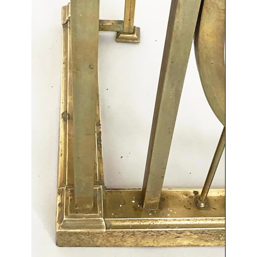 141 - CLUB FENDER, Edwardian brown leather upholstered pads on shaped brass rail, 47cm H x 143cm W x 49cm ... 