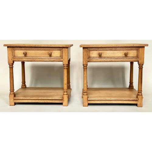 139 - LAMP TABLES, a pair, Georgian design solid oak each with drawer and undertier, 61cm x 50cm x 59cm H.... 