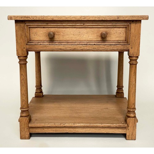 139 - LAMP TABLES, a pair, Georgian design solid oak each with drawer and undertier, 61cm x 50cm x 59cm H.... 