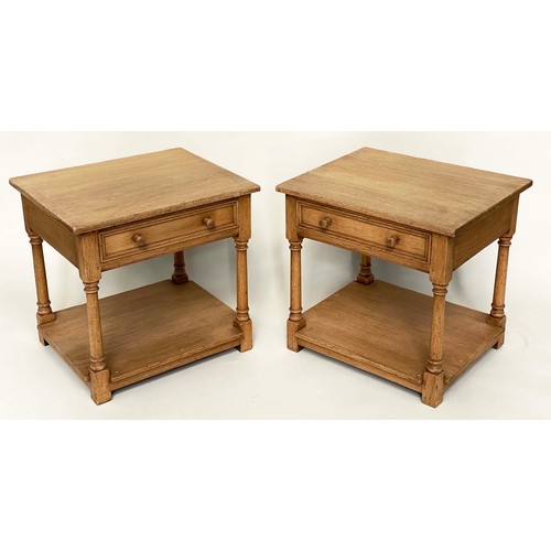 139 - LAMP TABLES, a pair, Georgian design solid oak each with drawer and undertier, 61cm x 50cm x 59cm H.... 