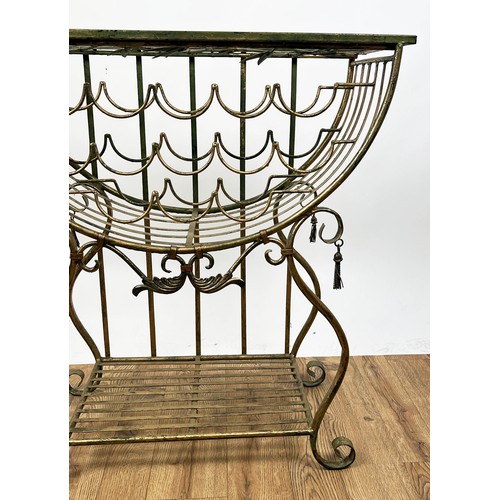 104 - WINE RACK SIDE TABLE, Continental gilt metal, scrolling and bamboo design frame, with a rectangular ... 