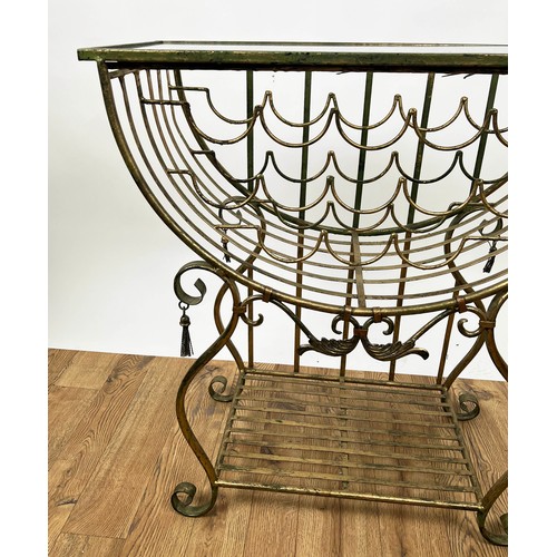 104 - WINE RACK SIDE TABLE, Continental gilt metal, scrolling and bamboo design frame, with a rectangular ... 