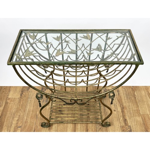 104 - WINE RACK SIDE TABLE, Continental gilt metal, scrolling and bamboo design frame, with a rectangular ... 