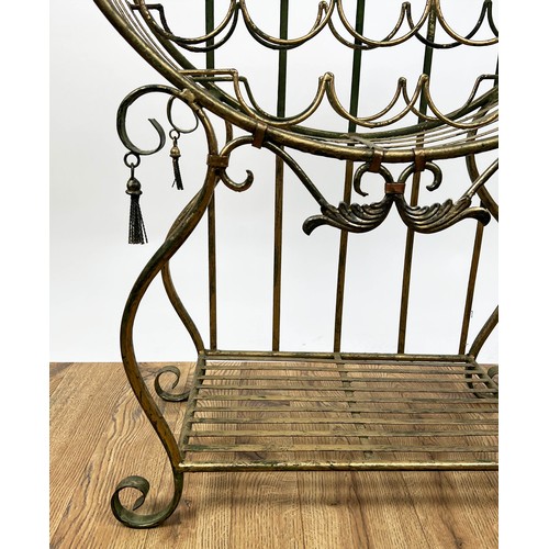 104 - WINE RACK SIDE TABLE, Continental gilt metal, scrolling and bamboo design frame, with a rectangular ... 