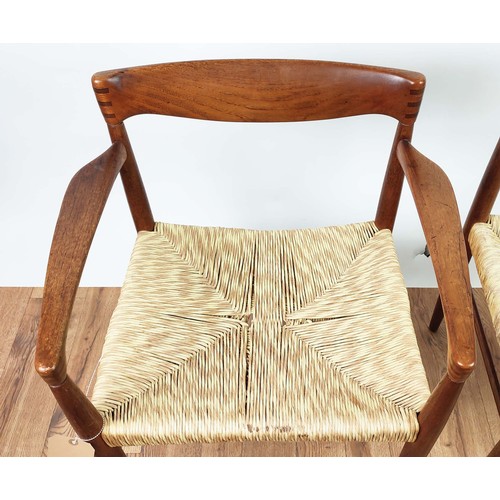 376 - DINING CHAIRS, a set of six, includes two with arms, 77cm H each approx. (6)