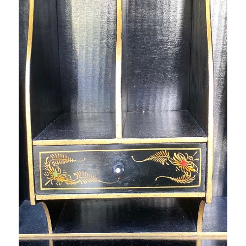 118 - ART DECO CHINOISERIE DISPLAY CABINET, 1920s lacquered and gilt decorated with fold-down fitted writi... 