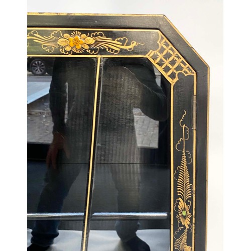 118 - ART DECO CHINOISERIE DISPLAY CABINET, 1920s lacquered and gilt decorated with fold-down fitted writi... 