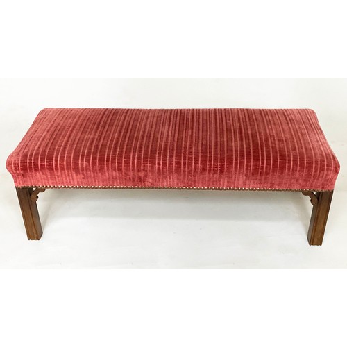 148 - WINDOW SEAT, Georgian style mahogany with claret jumbo cord and close nail studded upholstery, 104cm... 