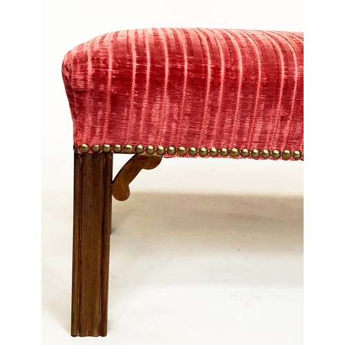 148 - WINDOW SEAT, Georgian style mahogany with claret jumbo cord and close nail studded upholstery, 104cm... 