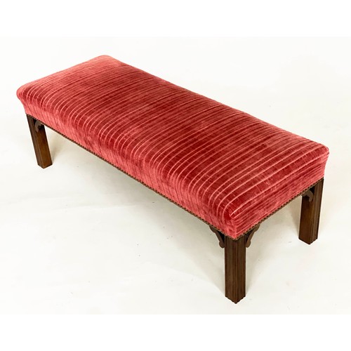 148 - WINDOW SEAT, Georgian style mahogany with claret jumbo cord and close nail studded upholstery, 104cm... 