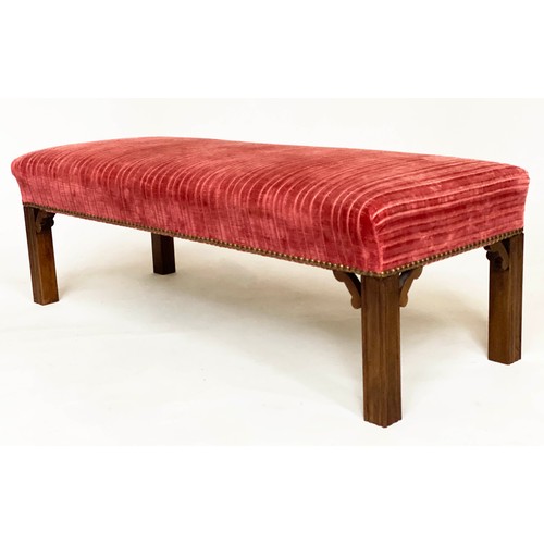 148 - WINDOW SEAT, Georgian style mahogany with claret jumbo cord and close nail studded upholstery, 104cm... 