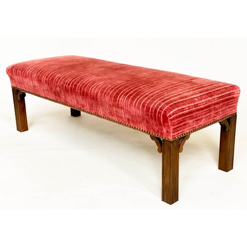 148 - WINDOW SEAT, Georgian style mahogany with claret jumbo cord and close nail studded upholstery, 104cm... 