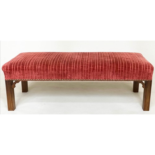 148 - WINDOW SEAT, Georgian style mahogany with claret jumbo cord and close nail studded upholstery, 104cm... 