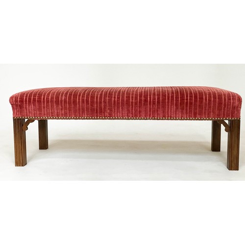 148 - WINDOW SEAT, Georgian style mahogany with claret jumbo cord and close nail studded upholstery, 104cm... 