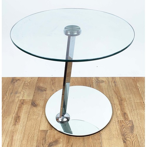 444 - SIDE TABLE, contemporary design, mirrored base, glass top, 60cm diam x 55cm H.