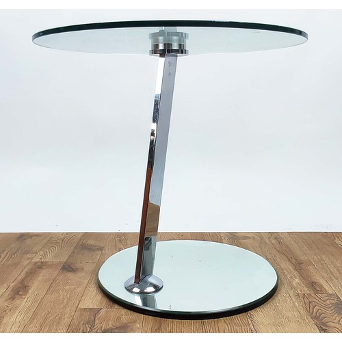 444 - SIDE TABLE, contemporary design, mirrored base, glass top, 60cm diam x 55cm H.