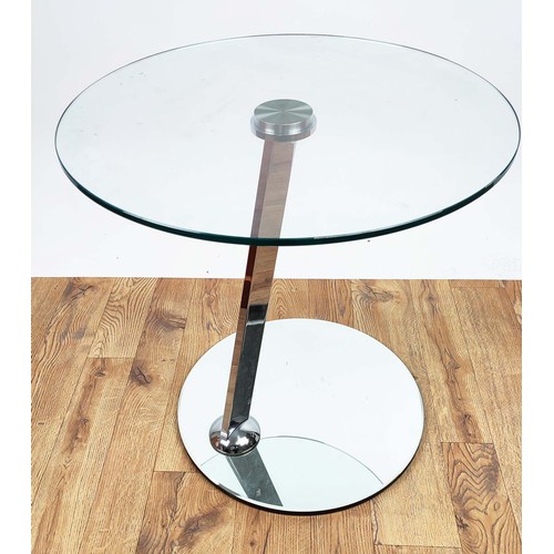 444 - SIDE TABLE, contemporary design, mirrored base, glass top, 60cm diam x 55cm H.