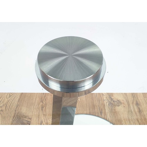 444 - SIDE TABLE, contemporary design, mirrored base, glass top, 60cm diam x 55cm H.