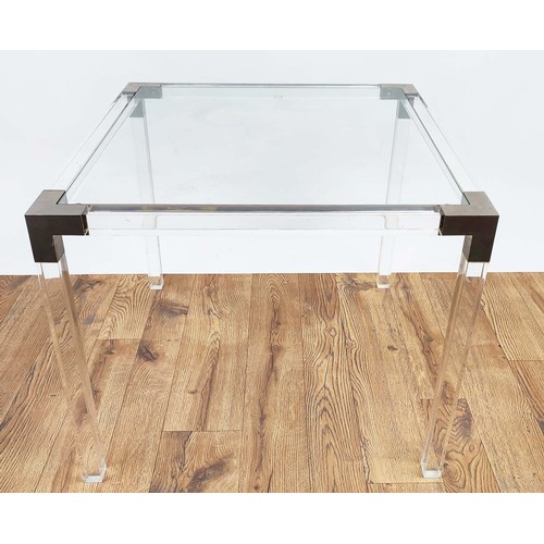 443 - SIDE TABLE, 1970's Italian style, perspex with polished metal detail, glass top, 60cm x 60cm x 50cm.