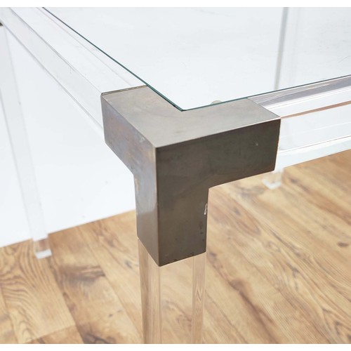 443 - SIDE TABLE, 1970's Italian style, perspex with polished metal detail, glass top, 60cm x 60cm x 50cm.