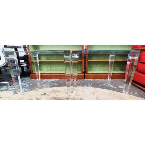 442 - SIDE TABLES, a pair, perspex with glass tops, 80cm x 60cm x 59.5cm. (2)