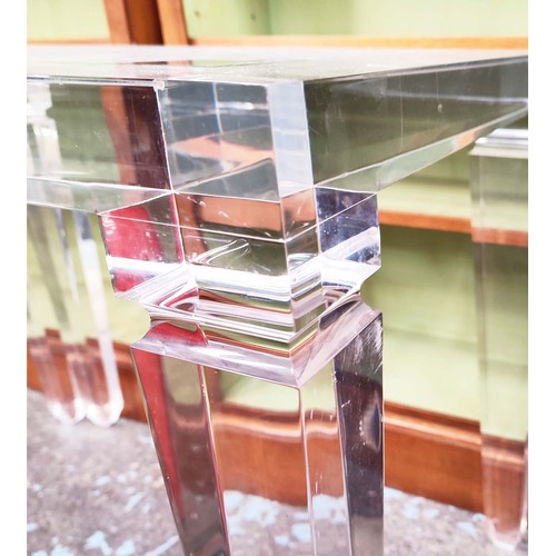 442 - SIDE TABLES, a pair, perspex with glass tops, 80cm x 60cm x 59.5cm. (2)