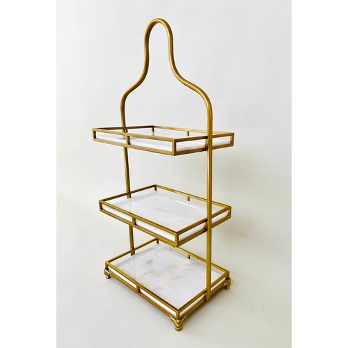 330 - ETAGERE, 1960's French style, 85cm high, 41cm wide, 25cm deep, three-tier form, marble and gilt meta... 