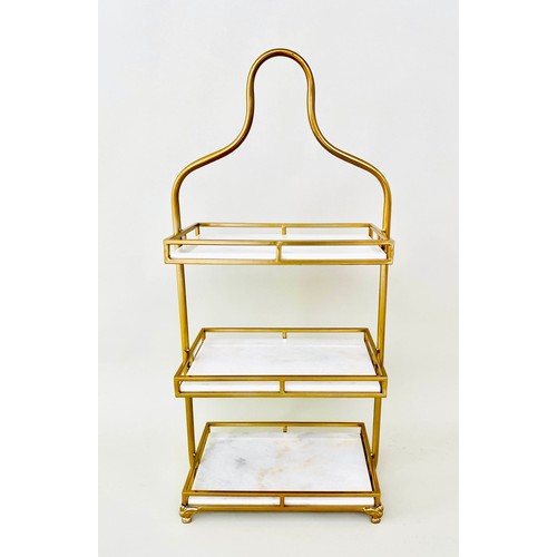 330 - ETAGERE, 1960's French style, 85cm high, 41cm wide, 25cm deep, three-tier form, marble and gilt meta... 