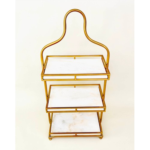 330 - ETAGERE, 1960's French style, 85cm high, 41cm wide, 25cm deep, three-tier form, marble and gilt meta... 