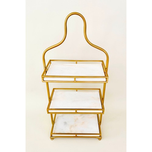 330 - ETAGERE, 1960's French style, 85cm high, 41cm wide, 25cm deep, three-tier form, marble and gilt meta... 