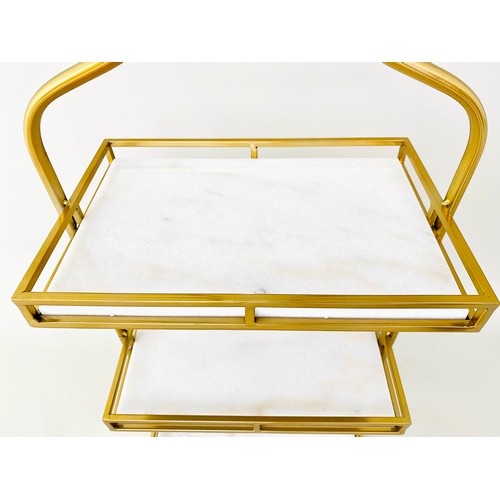 330 - ETAGERE, 1960's French style, 85cm high, 41cm wide, 25cm deep, three-tier form, marble and gilt meta... 