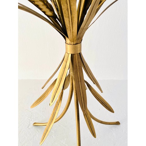 331 - MAISON JANSEN STYLE SIDE TABLE, 67cm high, 47cm diameter, wheat sheaf design, gilt metal, glass top.