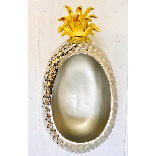 357 - PINEAPPLE WINE COOLER, largest measuring 20cm high, 56cm wide, 30cm deep, polished metal with gilt d... 